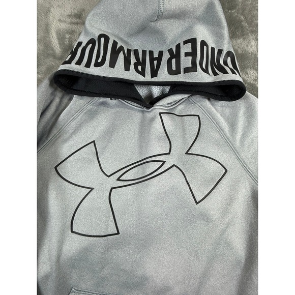 Under Armour Gray Hoodie Coldgear Loose Fit Logo Big Logo Boys Youth Medium M - Picture 4 of 10